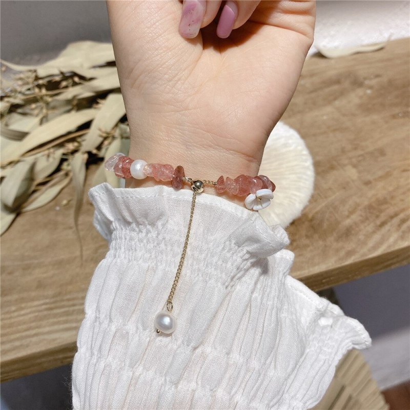 Strawberry Quartz Stone Bracelet Korean Style Internet Celebrity Same Simple Temperament Flower Carrying Strap Jewelry