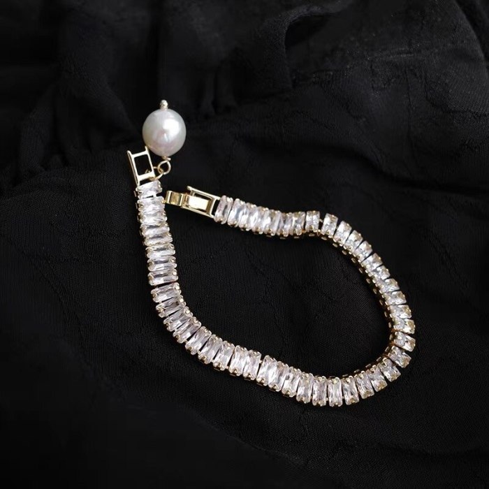 Korean Style Light Luxury Zircon Bracelet Special-Interest Design Freshwater Pearl Pendant Fashion Cross-Border Bracelet