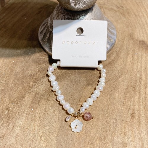 Korean Freshwater Pearl Bracelet Retro Simple Flower Temperament Hand Rope Net Red Style Bracelet Female Fashion