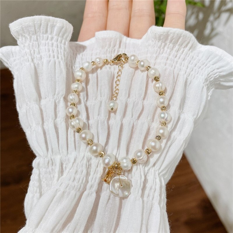 Baroque Freshwater Pearl Bracelet Korean Style Normcore Girl's Heart Luxury Gold Plated Bracelet