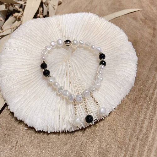 Korean Style Retro Style Black and White Simple Carrying Strap French Court Temperament Freshwater Pearl Bracelet Women