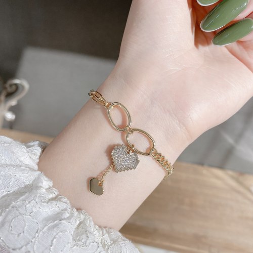 Korean Hot Sale High-Profile Figure Bracelet Unique Design Loving Heart Zircon Pendant Stitching Bracelet Bracelet for Women