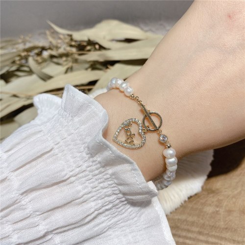 Mori Style French Royal Style Baroque Freshwater Pearl Bracelet Graceful Personality Love Heart Simplicity Carrying Bracelet