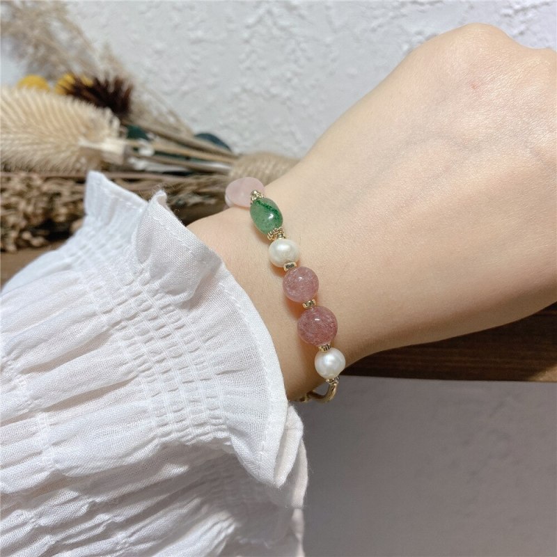 Freshwater Pearl Strawberry Quartz Bracelet Fashion All-Match Simple Gentle Flower Carrying Strap Jewelry Wholesale