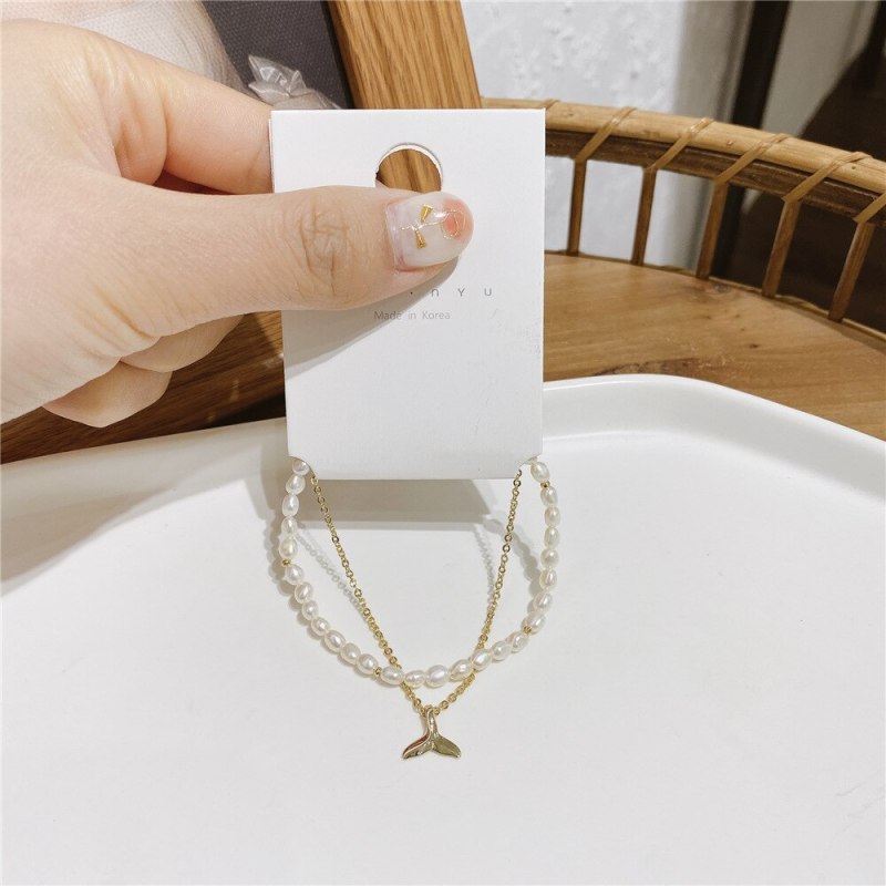 Korean Style Personalized Fishtail Bracelet Baroque Freshwater Pearl Jewelry Carrying Strap Gold-Plated Micro-Inlaid Jewelry