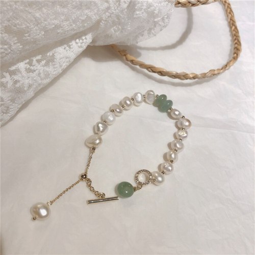 Korean Style New Freshwater Pearl Fashion Net Red Bracelet Baroque Gold Plated Agate Stone Stone Pull Bracelet Wholesale