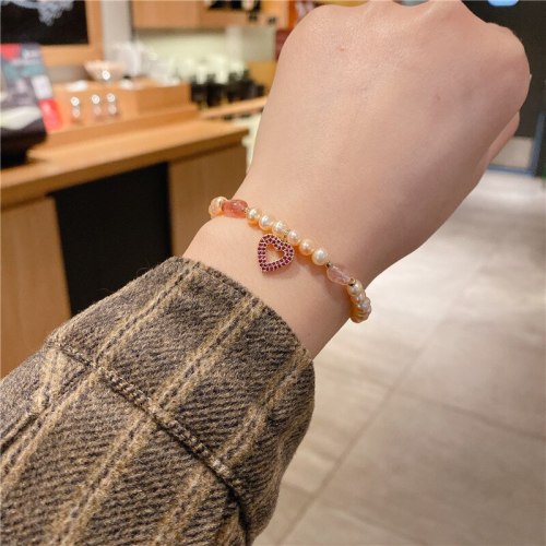 Fashion Freshwater Pearl Bracelet Pull-out Carrying Strap Korean Style Online Influencer Refined Heart Shaped Love Bracelet
