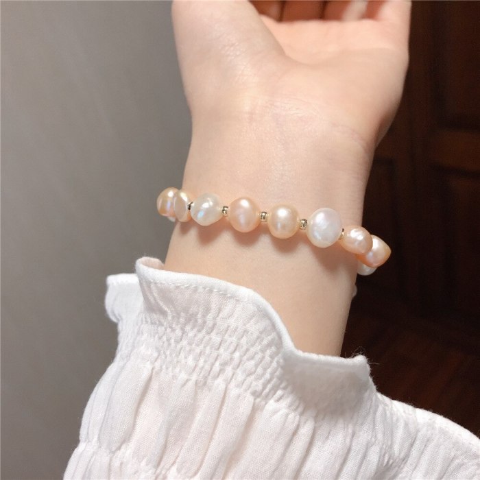 Freshwater Pearl Stretch Handmade Bracelet Cute Cat Bracelet Korean Style Personal Influencer Baroque Bracelet