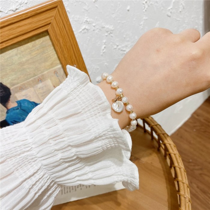 Baroque Freshwater Pearl Bracelet Korean Style Normcore Girl's Heart Luxury Gold Plated Bracelet