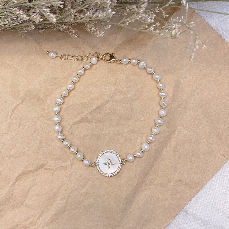 Fresh Sweet Graceful Online Influencer Freshwater Pearl Bracelet Simple Graceful Jewelry All-Match Shell Carrying Strap
