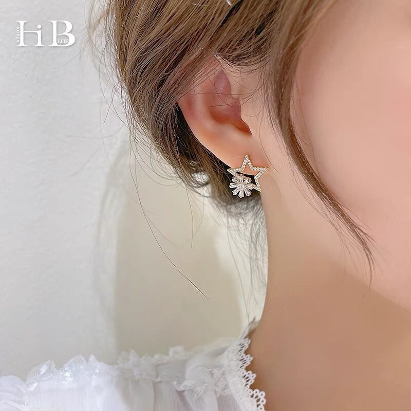 Five-Pointed Star Rotating Flower Ear Stud Necklace Zircon Creative Rotational Flower Clavicle Chain Female