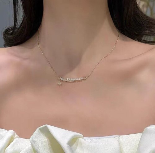 Design Sense Eight Awn Star Clavicle Chain Korean Style Online Influencer Necklace Female Texture Moon Brass Zircon Necklace