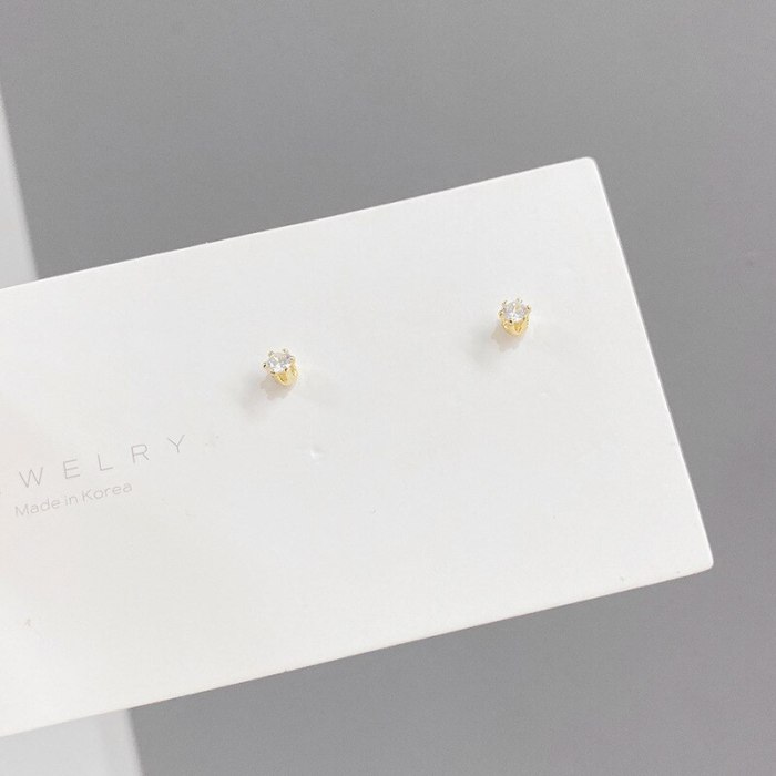 Sterling Silver Needle One Card Multi-Pair Earrings Three Pairs Finely Inlaid Stud Earrings Real Gold Electroplated Earrings