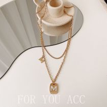 Korean Fashion Twin Double-Layer Letter M Shell Necklace Light Luxury Cold Style Titanium Steel Clavicle Chain