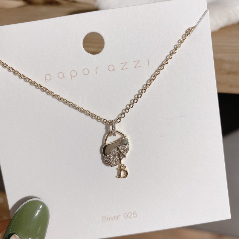 Online Influencer Necklace Niche Design Letter Bag Zircon Clavicle Chain Fashion Socialite Style Necklace Gold Plated