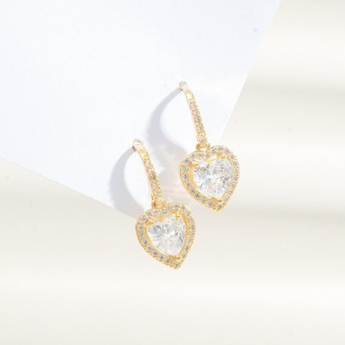 Sterling Silver Needle Heart-Shaped Zircon Stud Earrings Gold-Plated Japanese and Korean Style Net Red Same Style Earrings