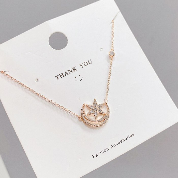 Star and Moon Necklace Female Niche Design Clavicle Chain Five-Pointed Star Affordable Luxury Style Pendant Ornaments Tide