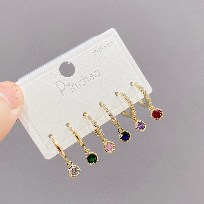 Korean Style Trendy Earrings One Card Three Pairs of Earrings Set Environmentally Friendly Electroplated Real Gold Ear Rings
