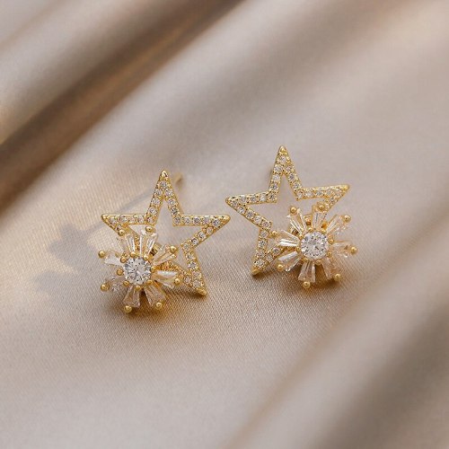 Rotatable Pentagram Earrings Temperament Female Online Influencer Korean Stud Earrings 925 Sterling Silver Needle New Earrings