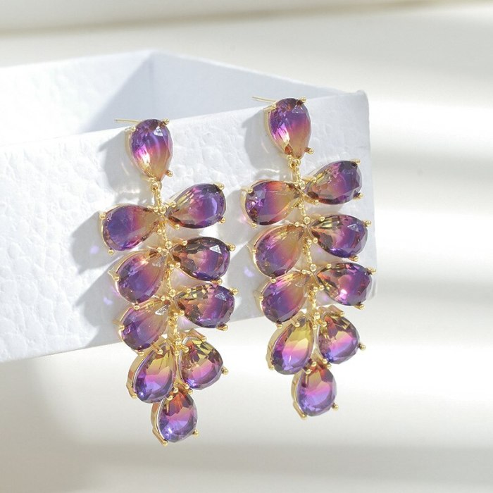 Heavy Industry Gradient Purple Zircon Grape Cluster Stud Earrings Sterling Silver Needle Special-Interest Graceful Earrings