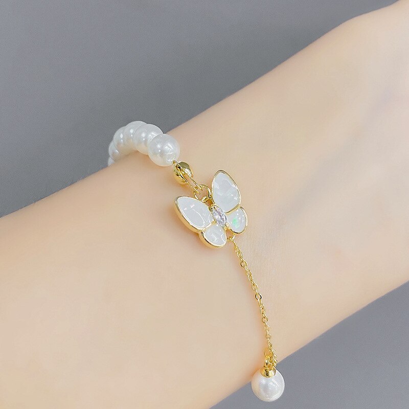 Xiaoqing Xinwei Inlaid Zircon Fritillary Butterfly Bracelet French Style Freshwater Pearl Bracelet Temperament Bracelet