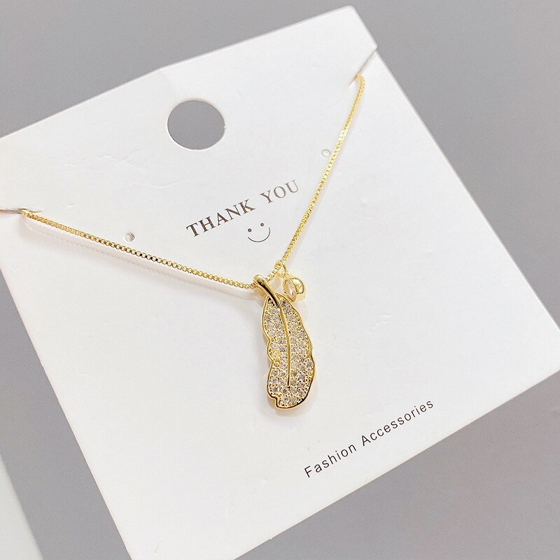Cross-Border European and American Fashion Micro Inlaid Zircon Leaf Necklace Women's Hot Sale Gold Plated Clavicle Chain
