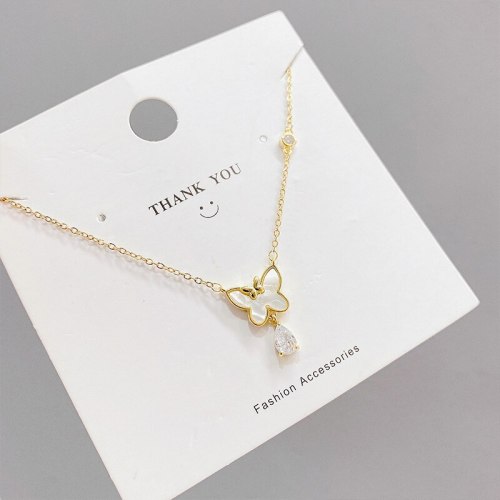 White Shell Butterfly Titanium Steel Gold Necklace Women's Short Niche Design Exquisite Fritillary Light Luxury Clavicle Chain