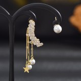 Asymmetric S925 Silver Needle Tassel Earrings High-Grade Pearl Stud Earrings Ear Clip Online Influencer Earrings Women