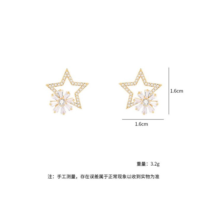 Rotatable Pentagram Earrings Temperament Female Online Influencer Korean Stud Earrings 925 Sterling Silver Needle New Earrings