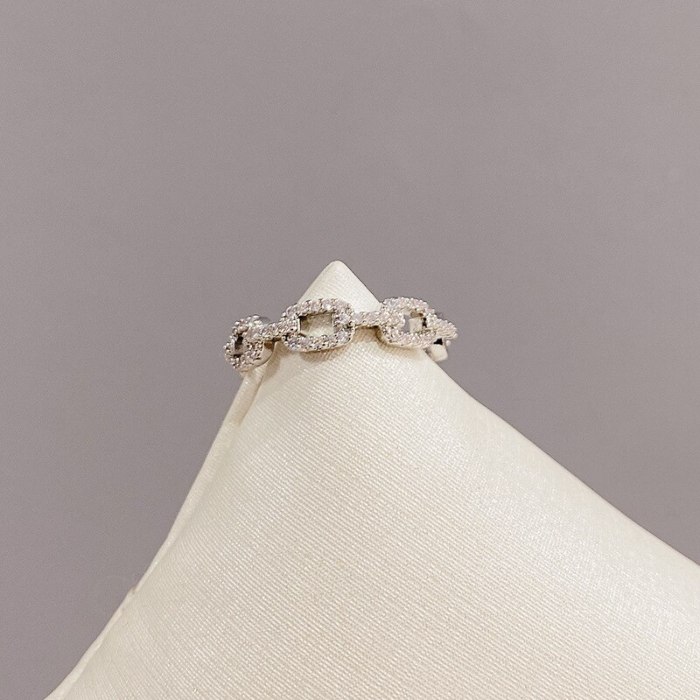 Real Gold Plating Simple Zircon Micro Setting Ring Fashion Graceful Online Influencer Ring Personality Chain Index Finger Ring