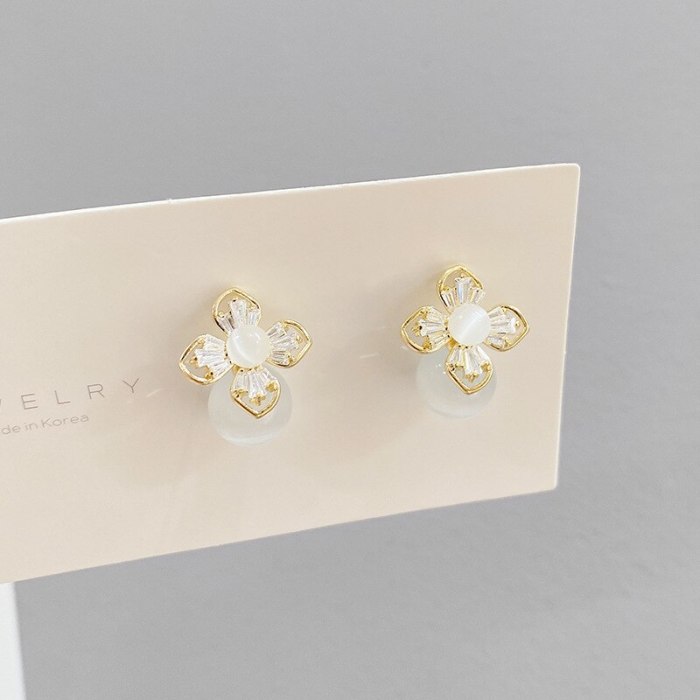 Sterling Silver Needle Korean Opal Petal Earrings Earrings New Hot Selling Temperament Earrings Women