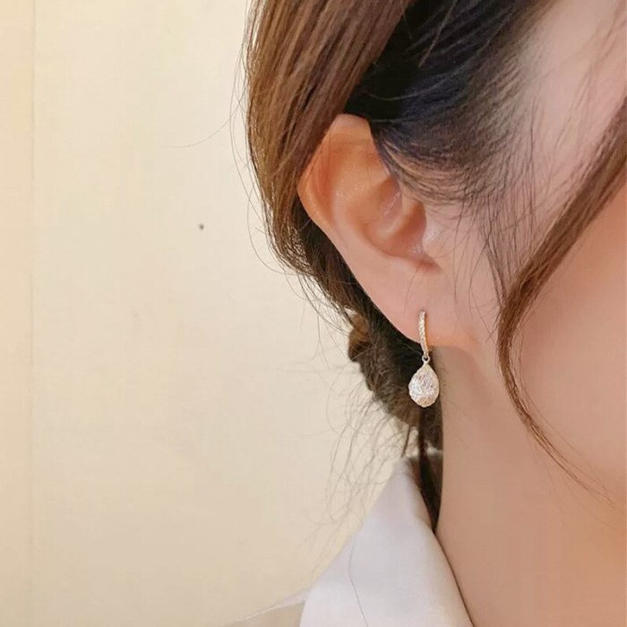 New Gold-Plated Micro Inlaid Zircon a Wire Fence Drop-Shaped Ear Clip Fashion Small Fresh Beautiful Circle Ear Clip