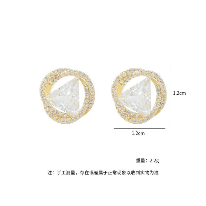 Refined Zircon Irregular Ear Studs Japanese and Korean Style Simple Design All-Match Temperament Earrings Sterling Silver Needle