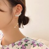 Asymmetric S925 Silver Needle Tassel Earrings High-Grade Pearl Stud Earrings Ear Clip Online Influencer Earrings Women