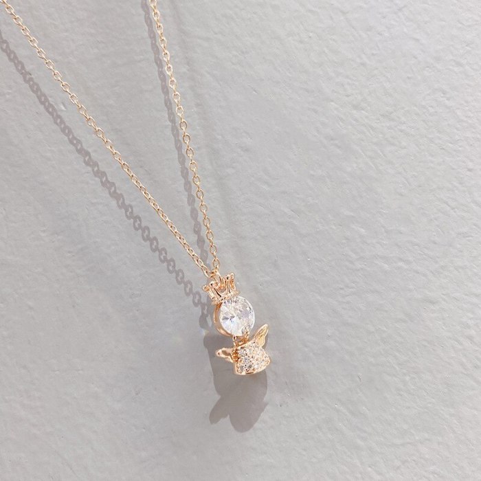 Light Luxury Crown Opal Angel Necklace Female Niche Micro Inlaid Titanium Steel Clavicle Chain Full Diamond
