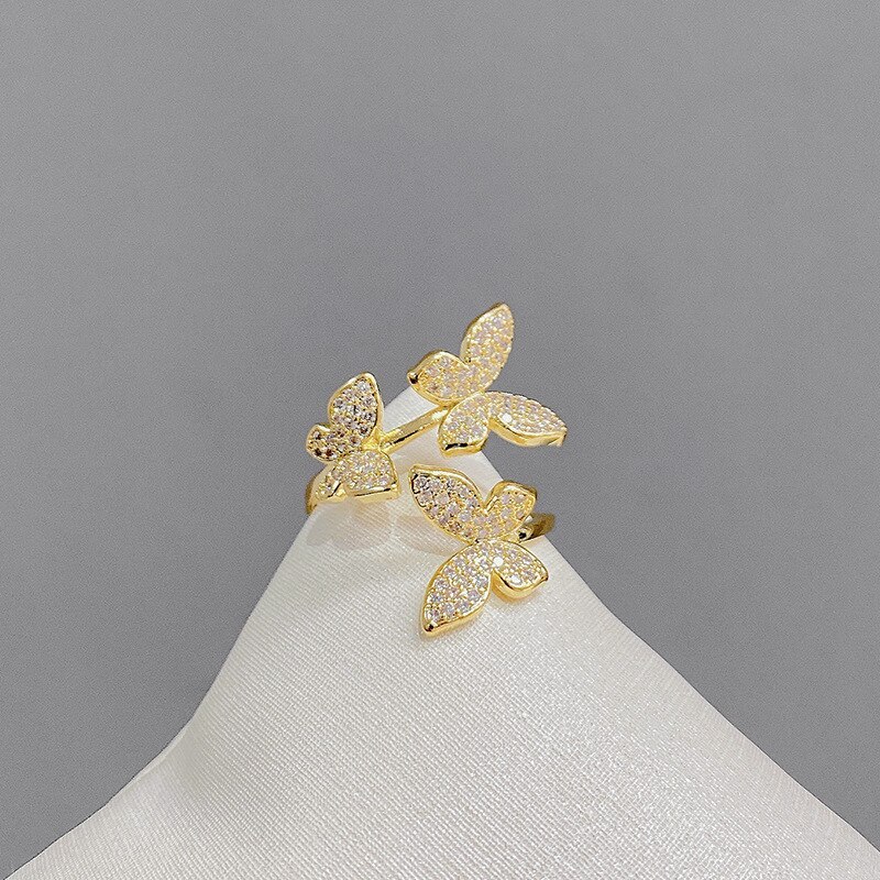 Ins Open Butterfly Ring Female Niche Diamond Temperament Ring Retro Element Internet Influencer Cold Style Tail Ring Jewelry