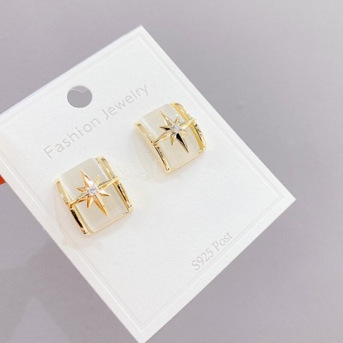 Eight Awn Star Opal Stone Ear Studs Women's Sterling Silver Needle Trendy Earrings Korean Fashion High Sense Graceful Ear Rings
