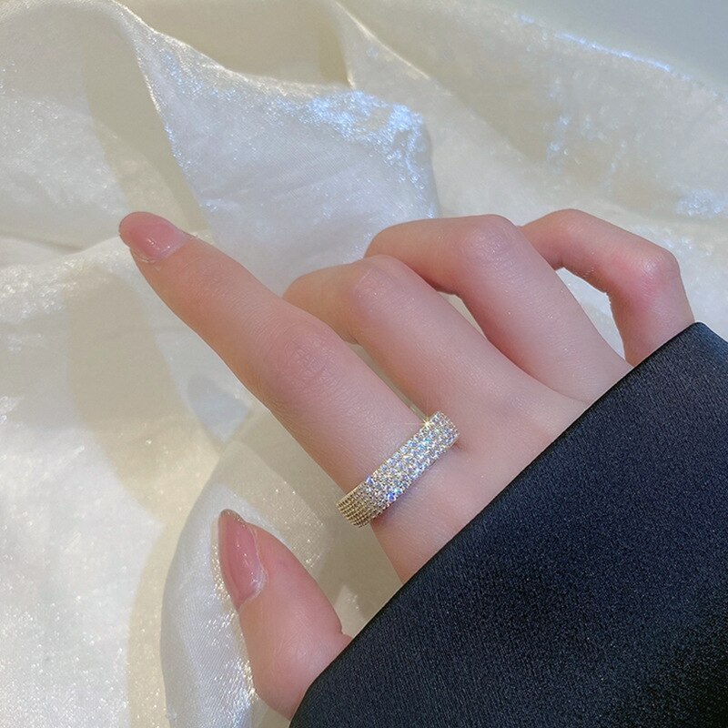 Japanese and Korean Style Rhinestone Zircon Ring Fashion Simple Square Diamond Closed Mouth Index Finger Ring
