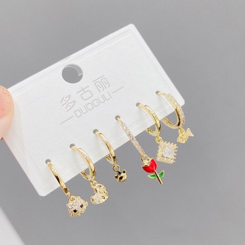 Korean Style Trendy Earrings One Card Three Pairs of Earrings Set Environmentally Friendly Electroplated Real Gold Ear Rings