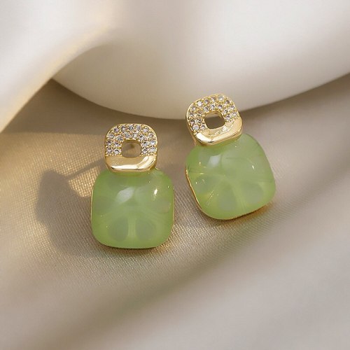 Green Ear Studs Simple Elegant Zircon Small Korean Earrings 2021 New Trendy Women Sterling Silver Needle Earrings for Women