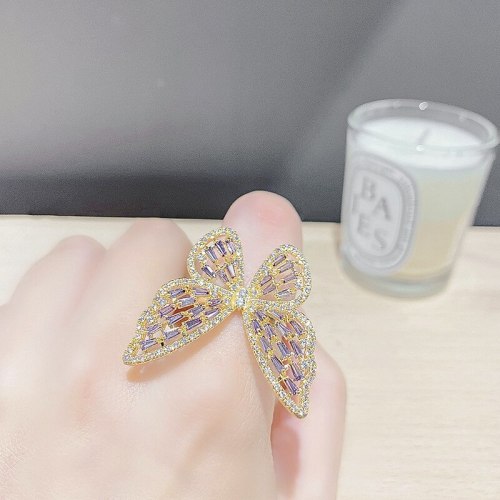 New Hollow Butterfly Color Zircon Adjustable Ring Cold Style Ins Popular Net Red Same Style Temperament Open Ring