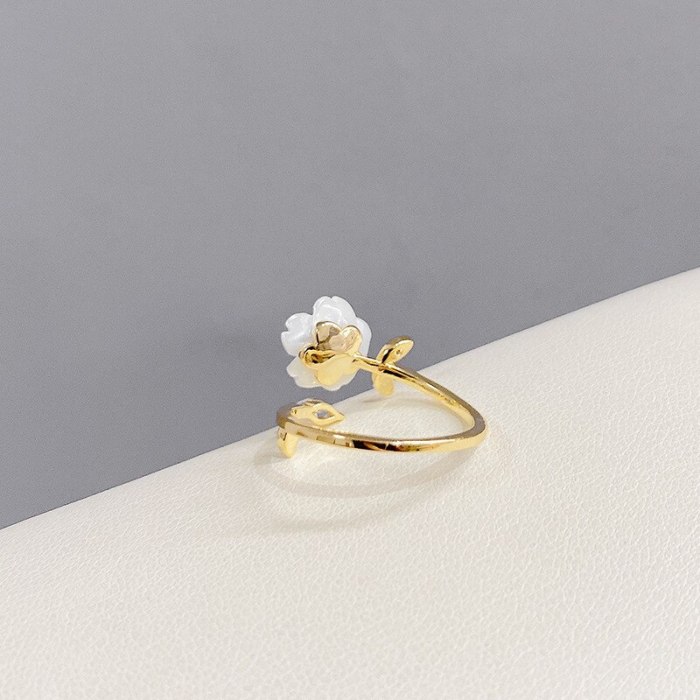 Fashion Shell Petal Zircon Ring Female Personality Simple Index Finger Ring Ins Popular Net Red Same Style Open Ring