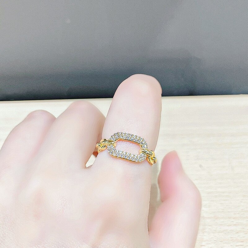 Temperament Micro-Inlaid Zircon Ring Women's Fashion Ins Open Ring Tide Fashion and Fully-Jewelled Index Finger Ring Ornament