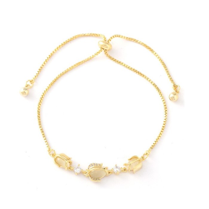 Women's Korean-Style Fashionable Copper-Plated Gold-Plated Pull Bracelet Niche Design Light Luxury Tulip Jewelry Wholesale