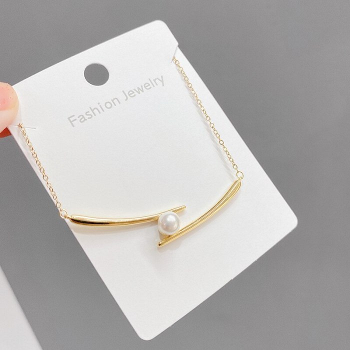 Fashionable Gold-Plated Pearl Chopsticks Necklace Simple and Light Luxury Special-Interest Pendant Necklace