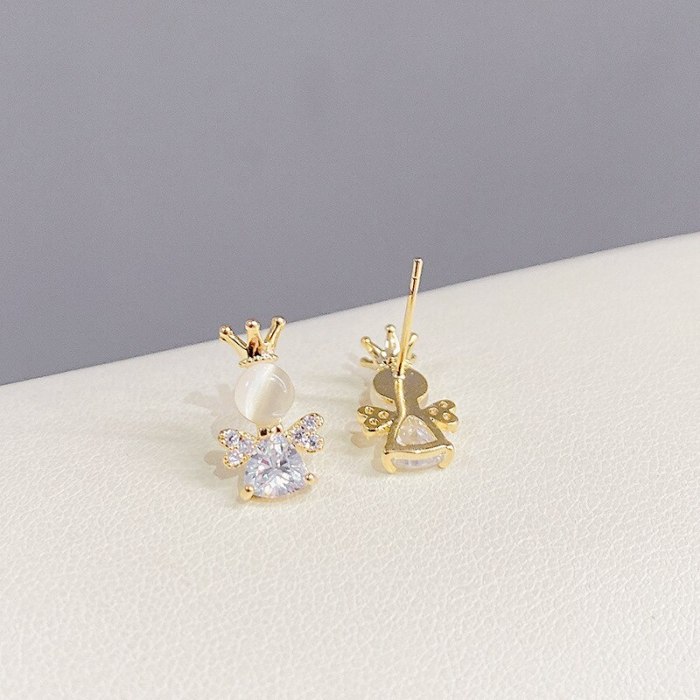 Sterling Silver Needle Fashion Girl Three Piece Set Combination Ear Studs One Card Three Pairs Opal Mini and Simple Ear Studs