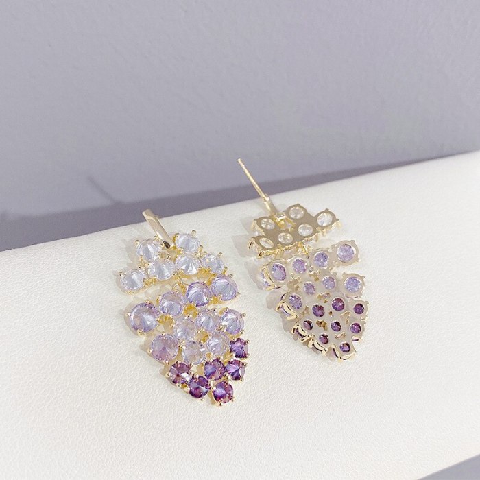 Zircon Accessories Women's Sterling Silver Needle Long Geometric Eardrops Dress Purple Grape Cluster Earrings