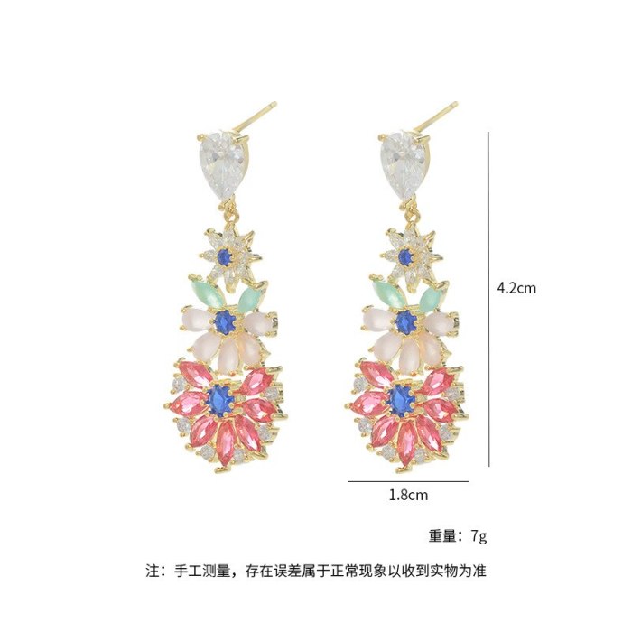 Heavy Industry Exquisite Sterling Silver Needle Ear Studs Colorful Inlaid Zircon High-Grade Earrings Fairy New Earrings Female