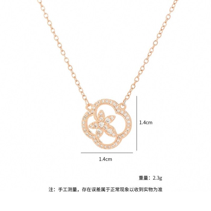 Fashionable Four-Leaf Clover Rose Gold Necklace Niche Design Micro Inlaid Zircon Clavicle Chain Hot Selling Necklace Trendy