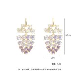 Zircon Accessories Women's Sterling Silver Needle Long Geometric Eardrops Dress Purple Grape Cluster Earrings